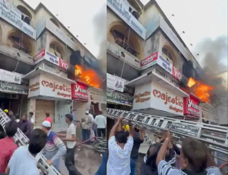 Massive fire breaks out at Madina Chowrasta