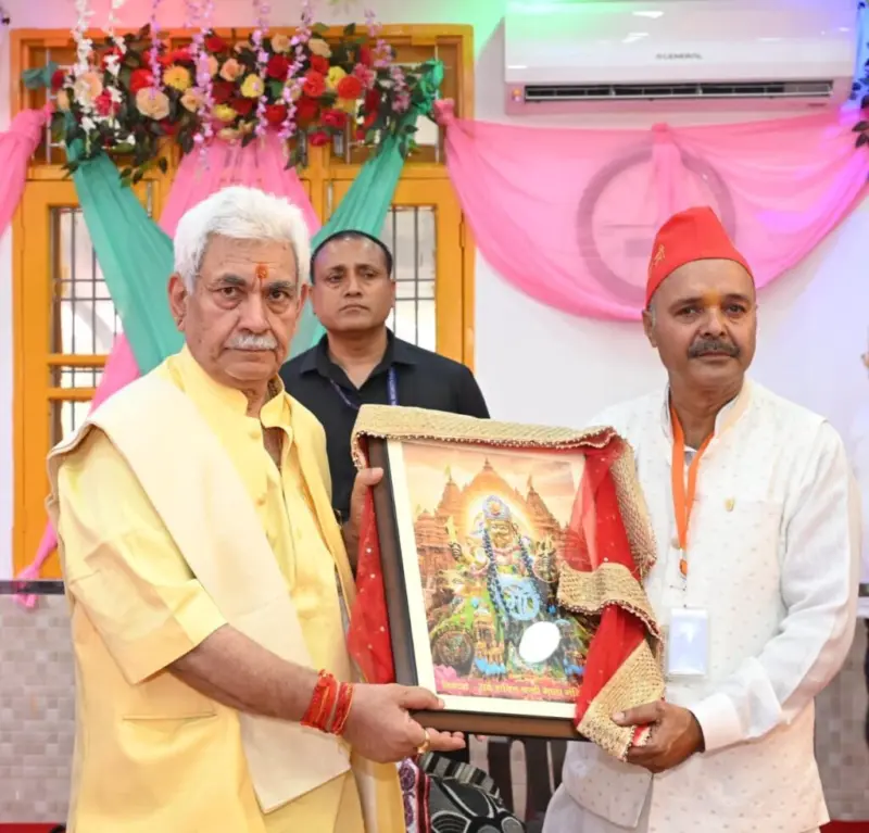 LG Manoj Sinha Attends Foundation Day of Sarv Shakti Chandi Mata Mandir in Nagrota