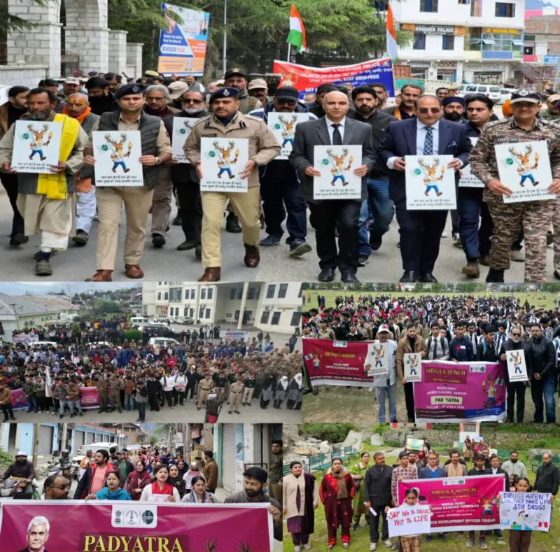 District Kishtwar unites against Drug abuse: DC leads mega Padh Yatra marking launch of 100-Day "Nasha Mukt J&K Abhiyan"