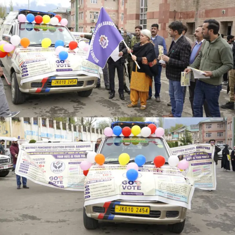 DPEO Bandipora flags off awareness Vehicle for Panchayat Electoral Roll Revision