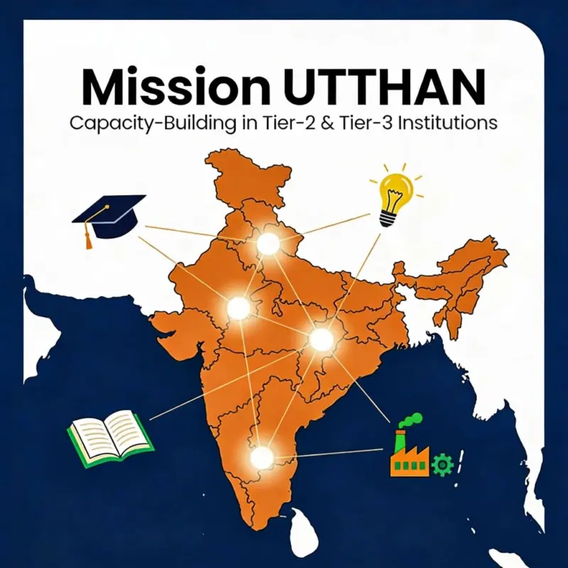 Why does “Mission UTTHAN” focus so strongly on capacity-building in Tier‑2 & Tier‑3 institutions?