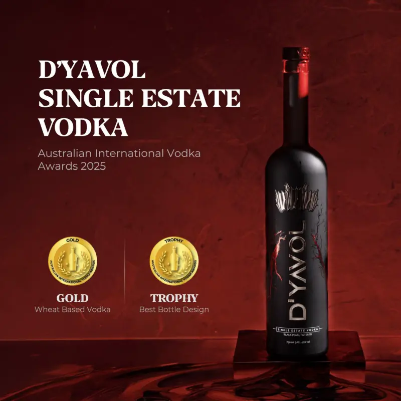 D'YAVOL Single Estate Vodka Wins Gold Medal and "Best Bottle Design" at Australian International Vodka Awards 2025